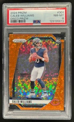 2024 Prizm Caleb Williams RC Orange Disco #301 Bears PSA 8