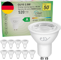 GY GU10 LED Warmweiss Lampe 2,9W 520 Lumen 3000K Warmweiß GlüHbirnen, 50W Lampe