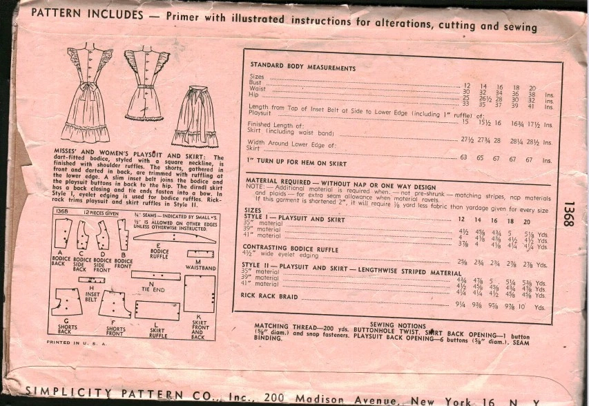 1368 Vintage Simplicity Costura Patrón Misses Años 40 Mono Falda 14 Playa Fuera de Stock Foto 2 de 2