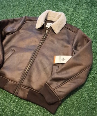 Rainforest Men's Faux Suede Sherpa Bomber Jacket Brown NWT