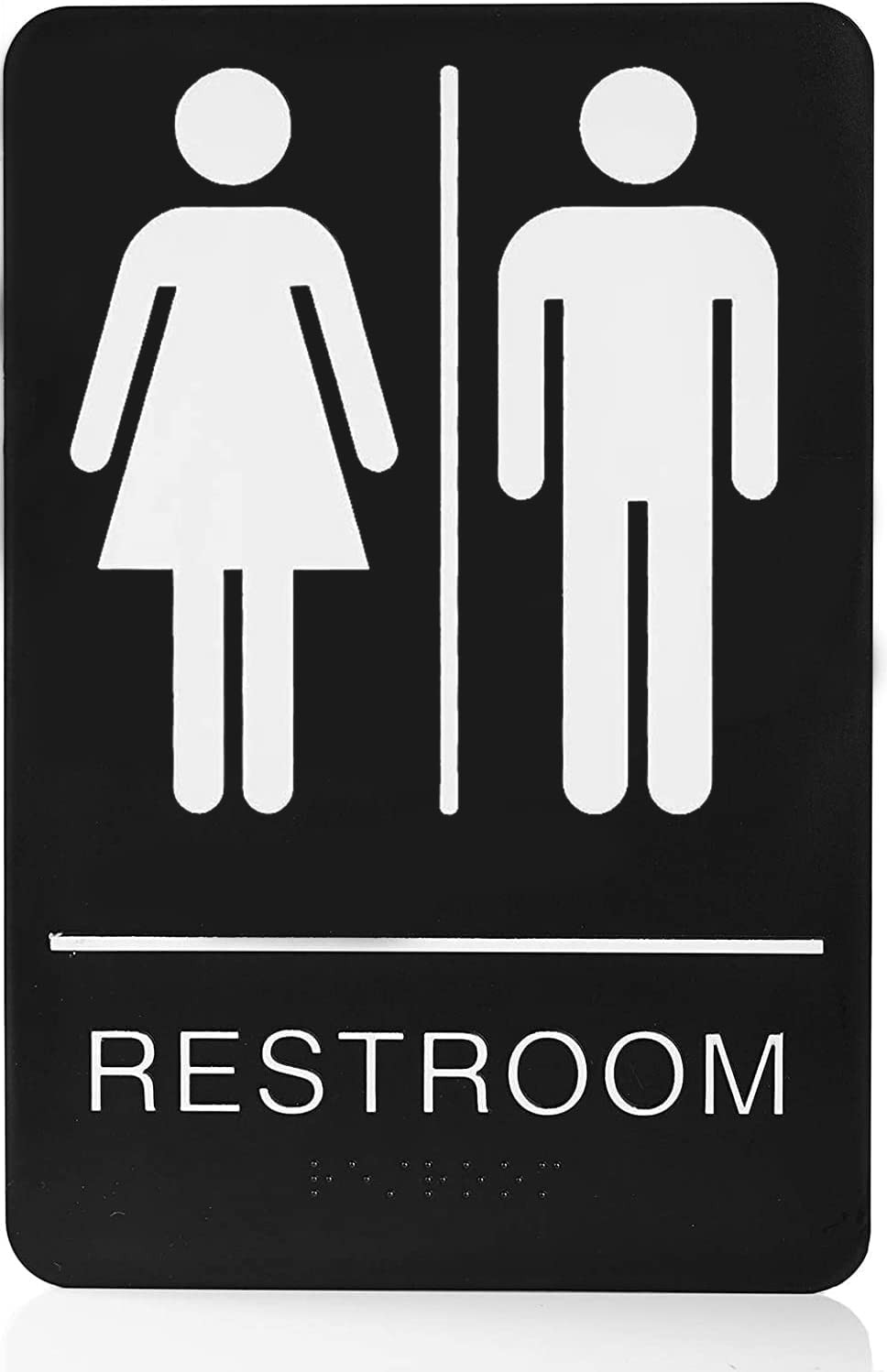 Bebarley Self-Stick ADA Braille Unisex Restroom Signs for 6x9 inches, Black