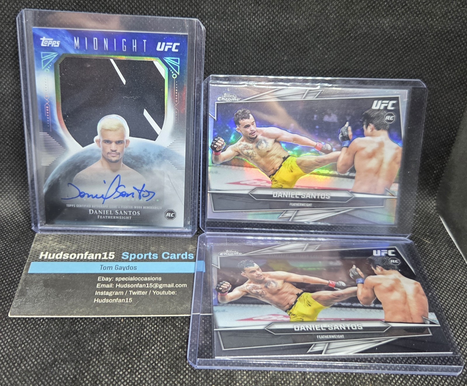 Daniel Santos 3x Lot 2026 Topps Midnight UFC Rookie Relic Auto, Chrome Refractor