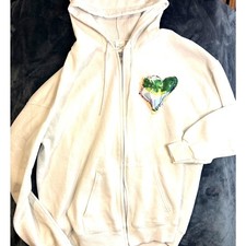 Handmade Upcycled Zip Hoodie Large – One of a Kind Heart Patch Front Beach 