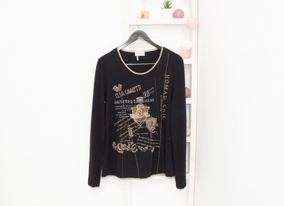 ELISA CAVALETTI Bluse schwarz Spitze bestickt Langarm Baumwolle T-Shirt XXL
