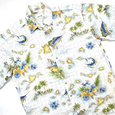 Pierre Cardin Shirt Mens Large Multicolor Tropical Hawaiian Fish Button Up