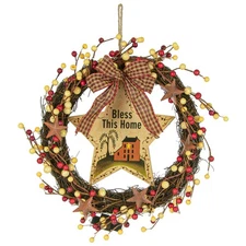 Illuminated "Bless This Home" Country Star Decorative Wreath 12" x 12"