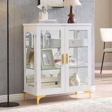 Kings Brand Furniture White Modern Buffet Display Curio Cabinet with Glass Doors