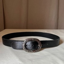 Vintage GAP Black Leather Oval Buckle Belt Size 32 Western Boho