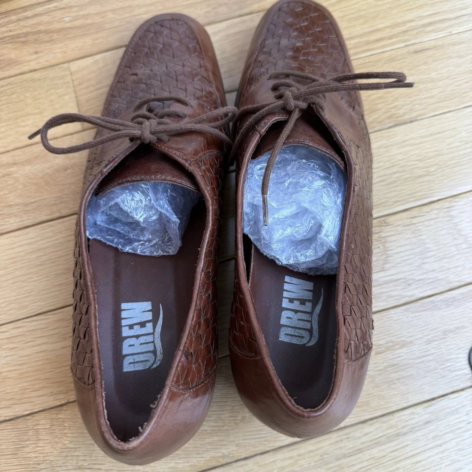 Drew Años 80 Retro Años 40 Estilo Con Cordones Marrón Tejido Cuero Talla 8.5 M Bloque Curación Foto 3 de 4