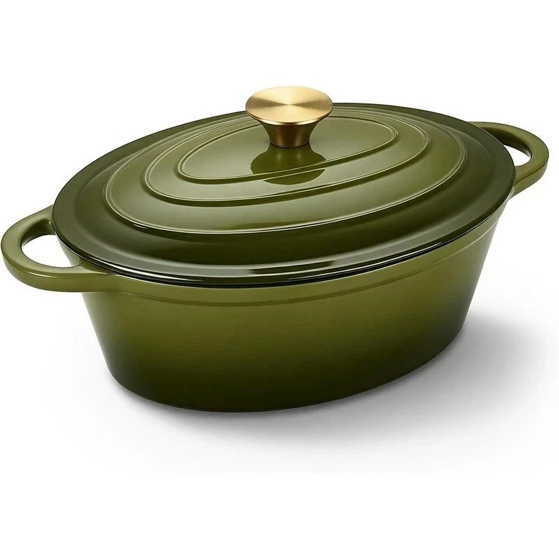 4.5 Quart Oval Non Stick Enameled Cast Iron Dutch Oven Pot with Lid (Teal)