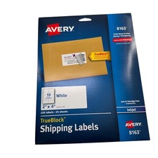 Avery 8163 TrueBlock Shipping Labels 2" x 4" White Inkjet 250 Count Peel Stick a