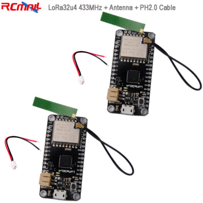 2pcs 433MHz LoRa32u4 LoRa Ra-02 Module + PCB IPEX Antenna + PH2.0 Cable 2Pin