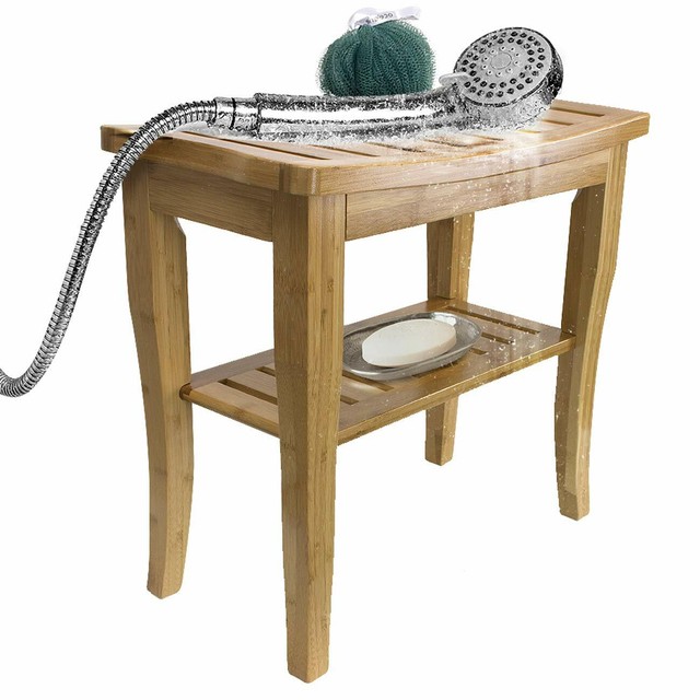 Welland Deluxe Teak Shower Bench With Storage Shelf Lift Handles