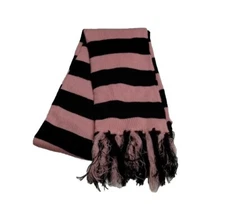 Women's Pink And Black Winter Scarf Fringe Winter Gear Cold Weather Stripes 