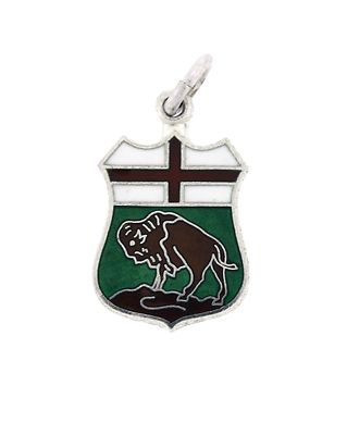 Manitoba Buffalo Enameled 925 Sterling Silver Travel Charm Pendant .9'' Long