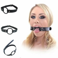 Black O Ring Adult Mouth Gag Leather Bondage BDSM Flirt Toys For Man Women