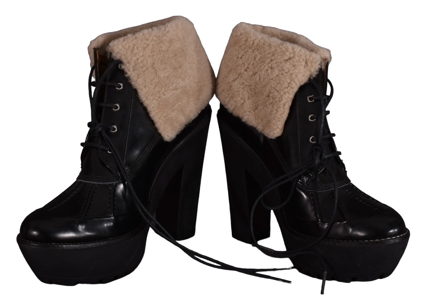 POLO Ralph Lauren Boots Duck Platform Heels Leather Shearling Lace Up Size 6 NEW image 3