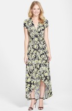 NWT $140 MICHAEL KORS Bamboo Print High-Low Faux Wrap Dress Pear Green 4 6