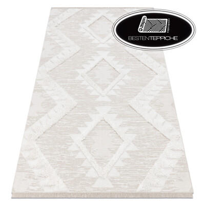MODERNE NATÜRLICHE SISAL Teppich 'MOROC Boho Diamanten beige creme Öko Baumwolle