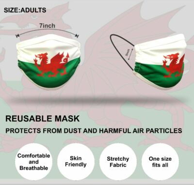 Gesichtsmaske staubdicht - zweilagig, waschbar und wiederverwendbar - walisische Flagge