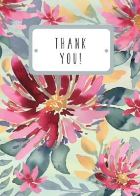 Notes & Queries Red Pink and Orange Flowers on Light Green Thank You Card