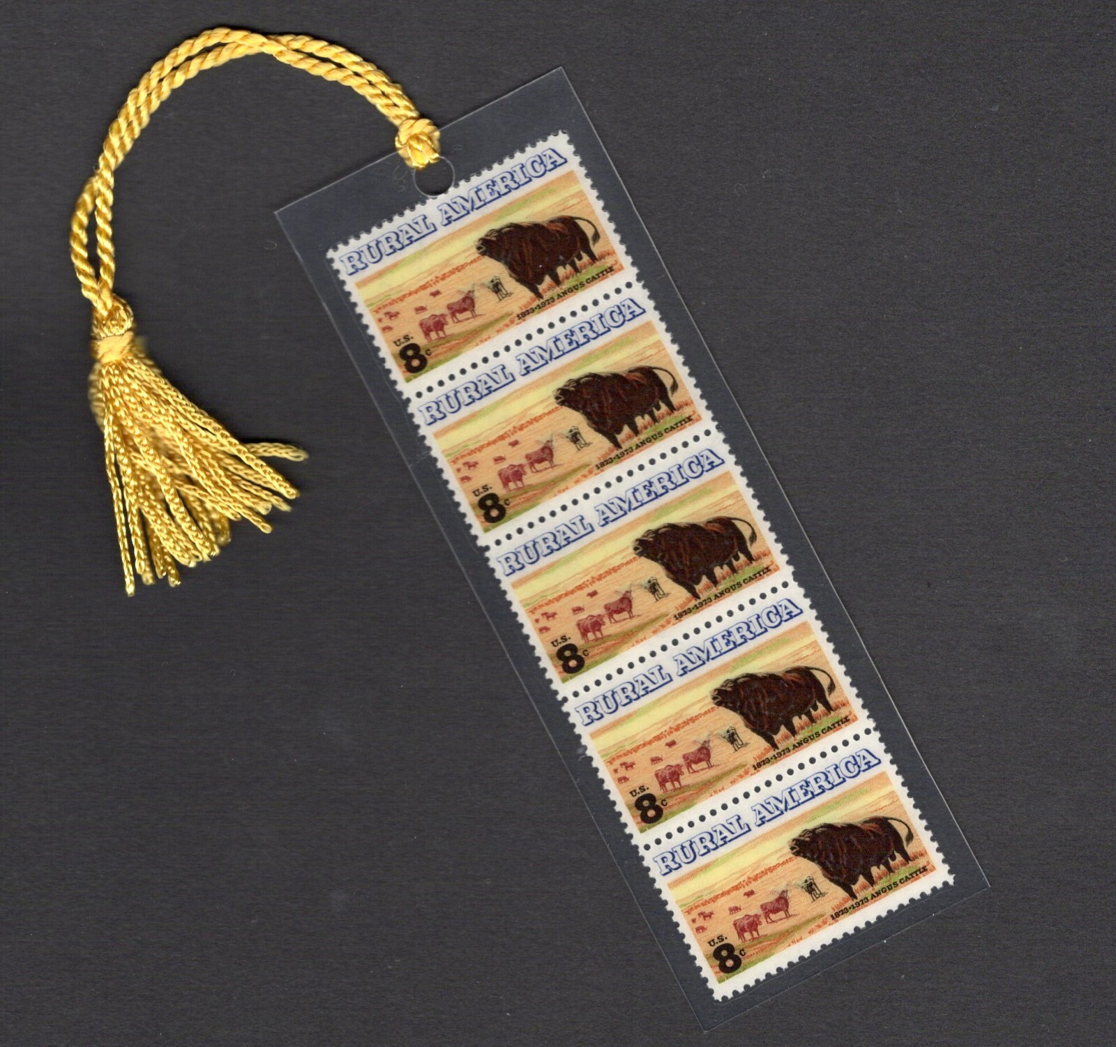 Black Angus Cattle - Vintage Mint Set of 5 Stamps Bookmark Unique!