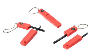 3-in-1 Survival Emergency Fire Starter Compass Flint Striker Whistle Key Chain