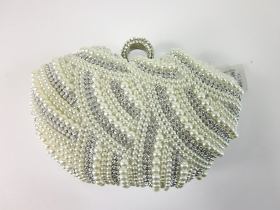 DAMARA WOMEN'S E80148 LUXURY SPECIAL CRYSTALS BEADED PEARL CLUTCH,WHITE