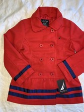 NWT Nautica Girls Red Fleece Ribbon Trimmed Peacoat - Size 4