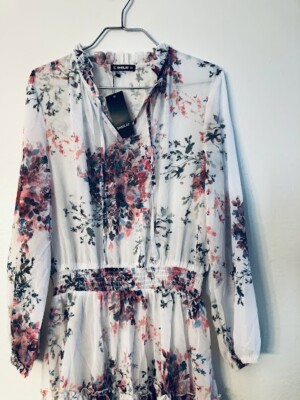 Sheilay Dress Floral Butterfly Skater V Neck Long Sleeve Dress