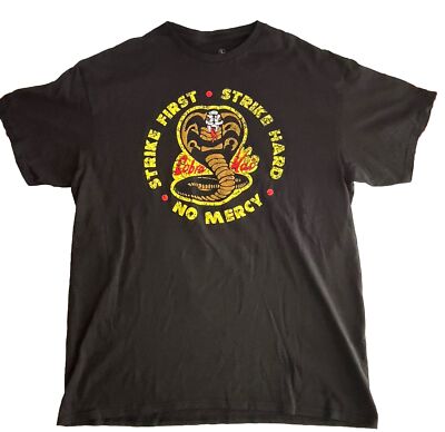 COBRA KAI Strike First Strike Hard No Mercy Black T-SHIRT Short Sleeve Size L