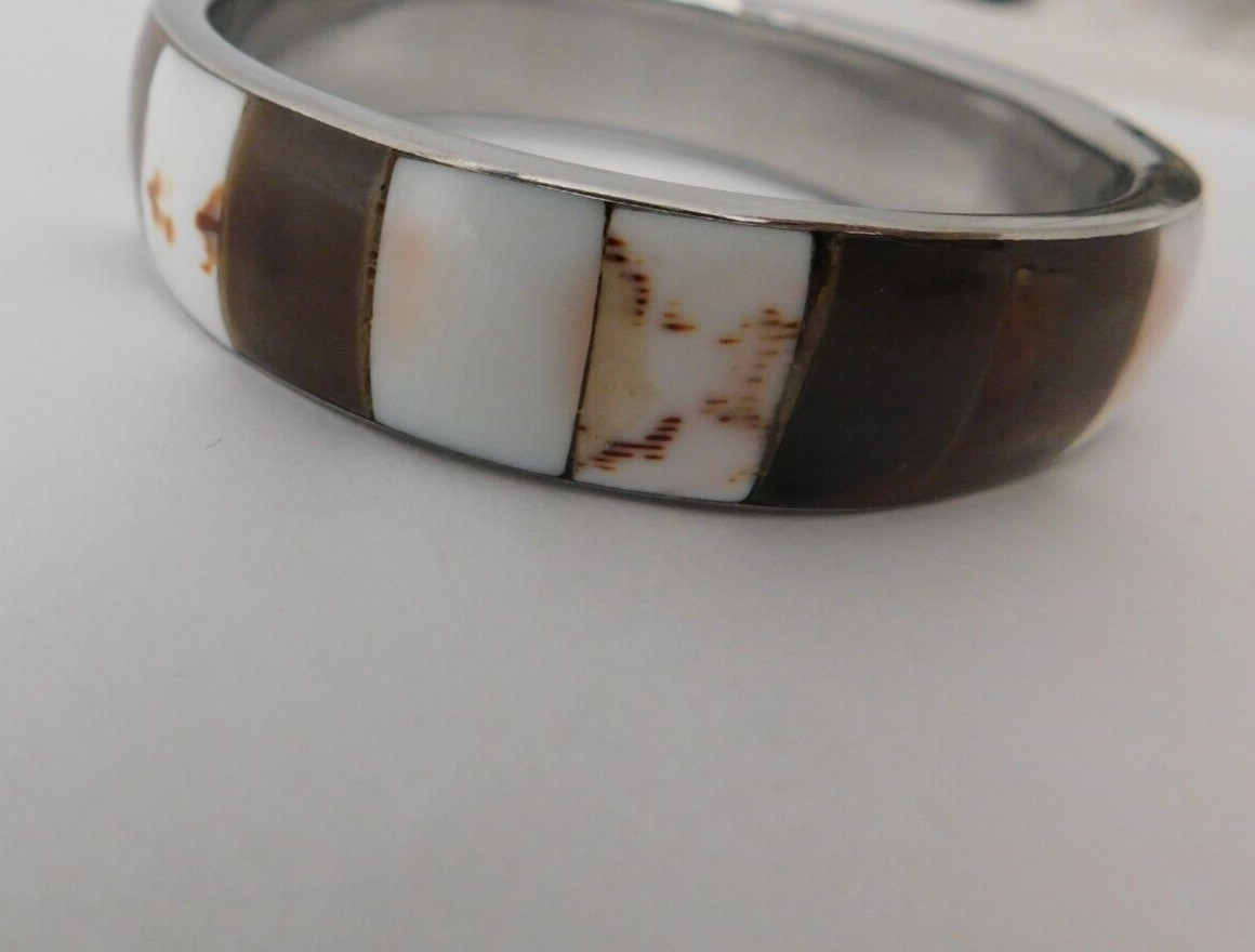 Shell Bangle One Piece Bracelet Brown White Multi… - image 7