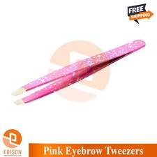 Eyebrow Slanted Tip Tweezers Pink Color Facial Hair Removal Plucker Beauty Tools