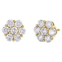 10K Gelbgold Rund Diamant Blume Cluster Stecker 7.50Mm Statement Ohrringe 1 Ct
