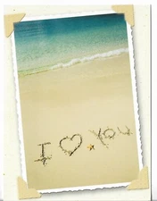NEW LEANIN' TREE Anniversary Card approx 5.5x7" I Love You Sand for Spouse Ocean