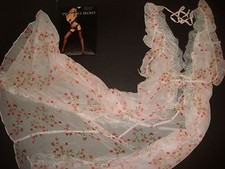 Victoria's Secret M LONG GOWN night slip ROBE White Pink roses Green Bridal I Do