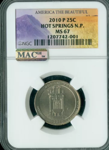 2010 P HOT SPRINGS LOGO QUARTER NGC MS67 BUSINES STRIKE  .