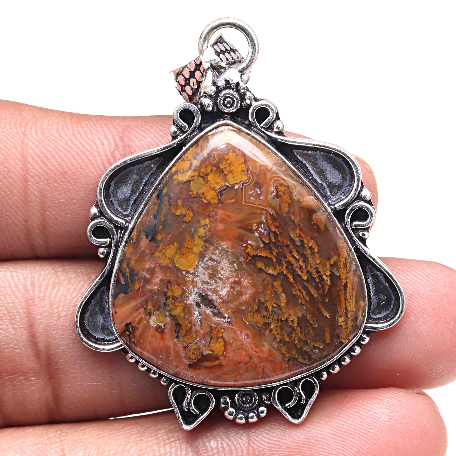 Agate Gemstone Pendant Stick Silver Jewelry Valentine Gift 2.25 Inch