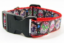 Sugar Skulls dog collar Handmade adjustable buckle collar 1" wide or leash