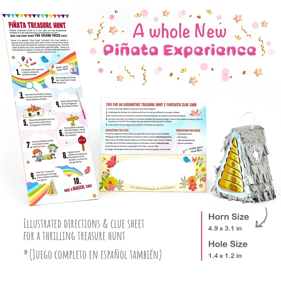 Unicorn Pinata Birthday Party For Girls With Stick Blindfold & Mini Piñata Set - Image 3 of 4