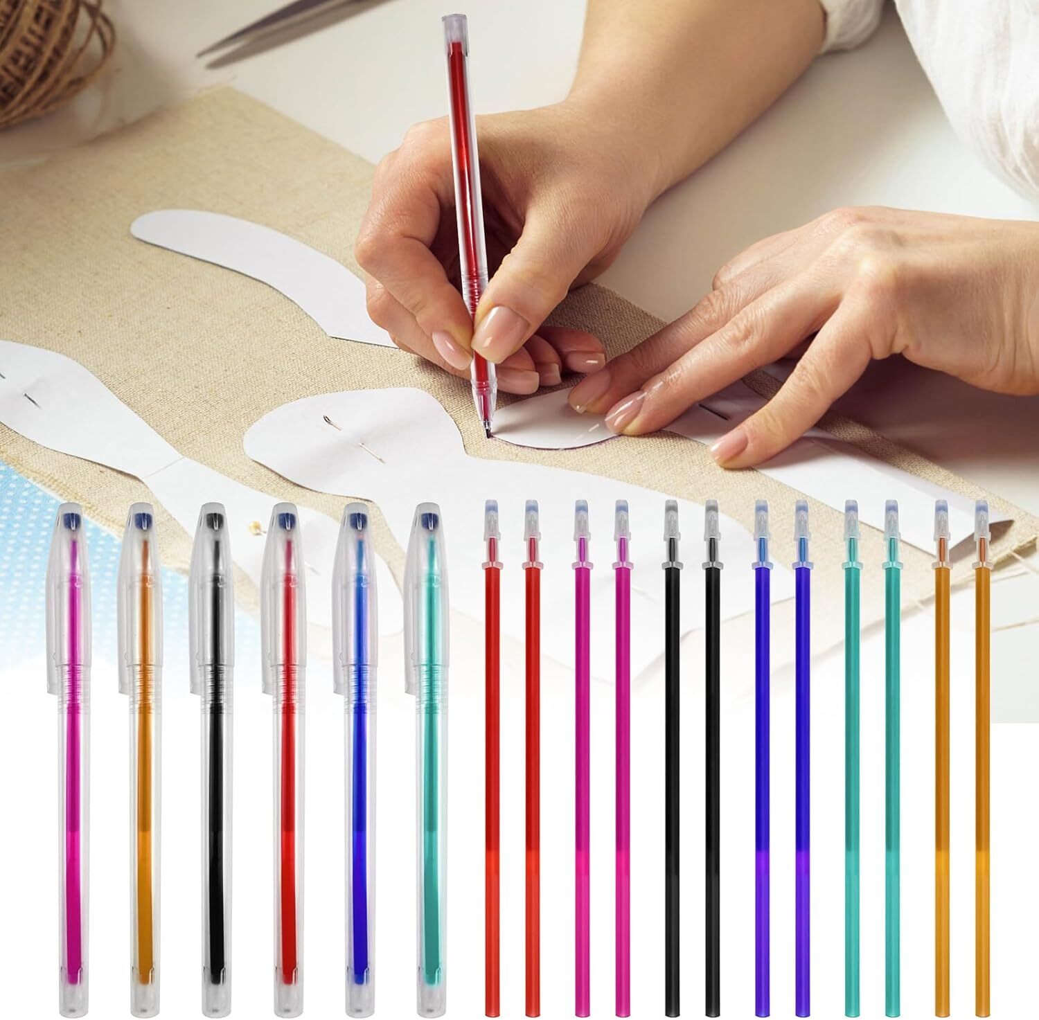 24pcs Heat Erasable Pens for Fabric, Assorted Colors, Fabric Multicolor