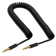 3.5mm 4 Pole TRRS Aux Audio Mic Cable | Stereo Male to Male Coiled Connector 1m