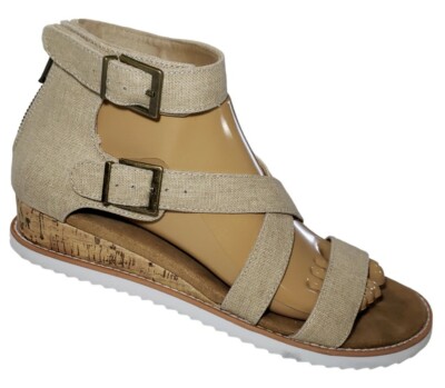BOBS From Skechers Womens Sz 9.5 Desert Kiss Golden Trail Cork Wedge Sandals Tan