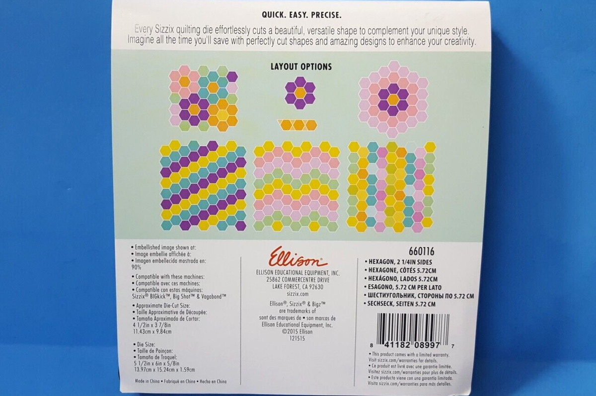 1 PC) Sizzix Bigz Die, 2 1/4in sides HEXAGON, 660116, SIZZIX | eBay