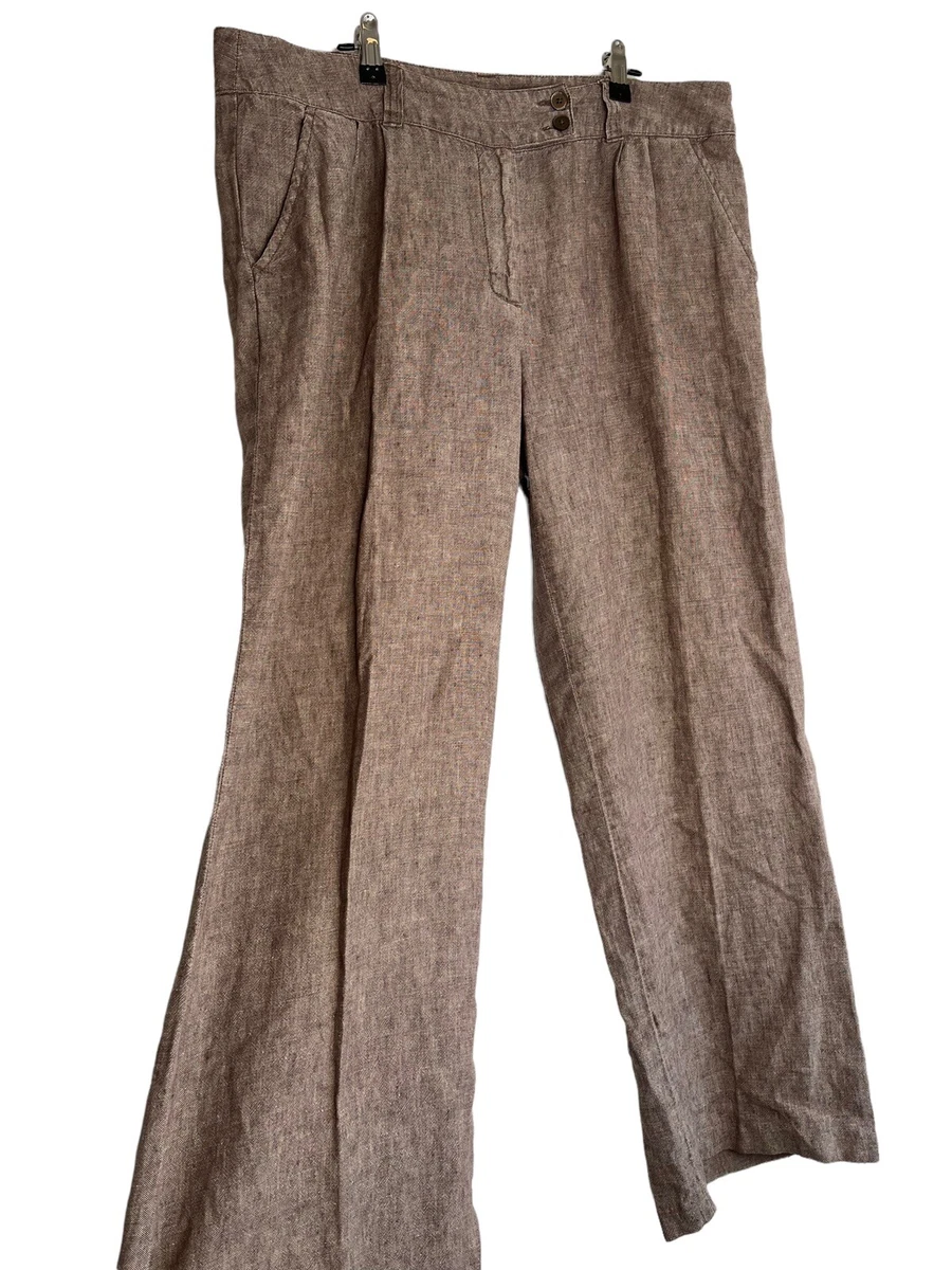 LAURA ASHLEY 100 Linen Trousers Dark Beige Fawn Size 18 38 W 31 L Pockets
