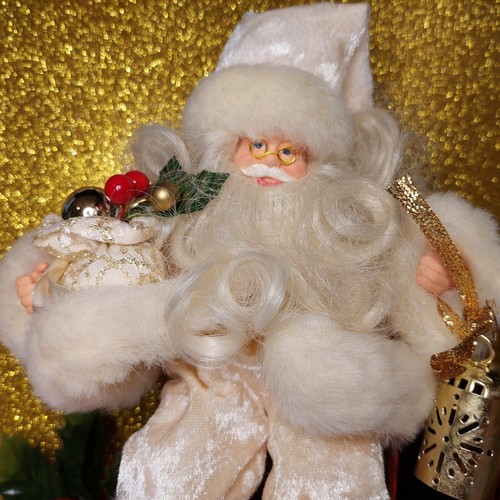 Santa Claus Cream White Velour & Fur Shelf Sitter Lantern New - Picture 2 of 12
