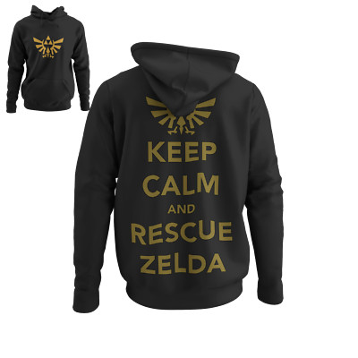 Bio Herren Hoodie Keep calm rescue Zelda Legend Link Schild Geek Nerd