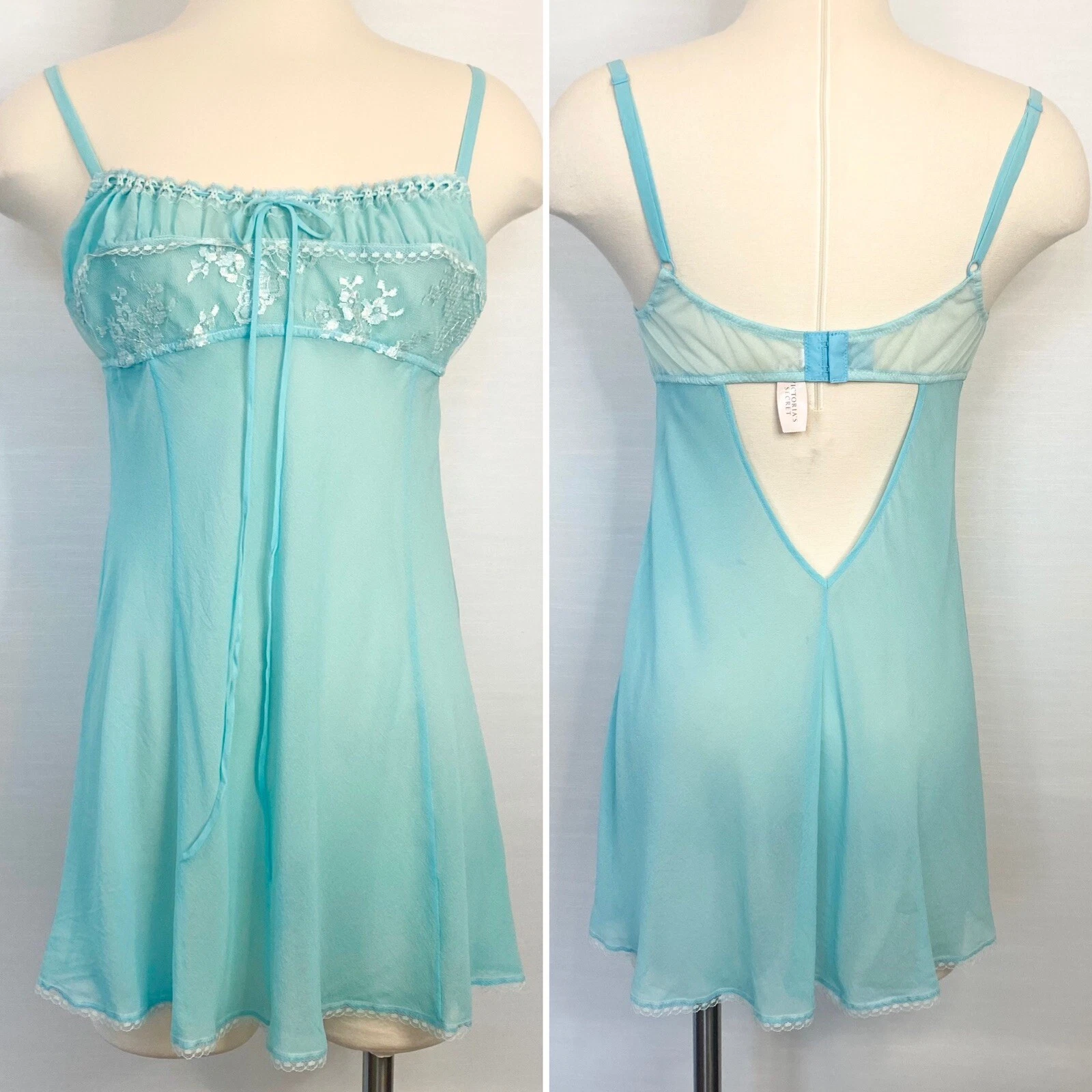 UNDERCOVER Abito slip Y2K Victoria’s Secret seta chiffon damigella acqua babydoll camicia nuovo con etichette