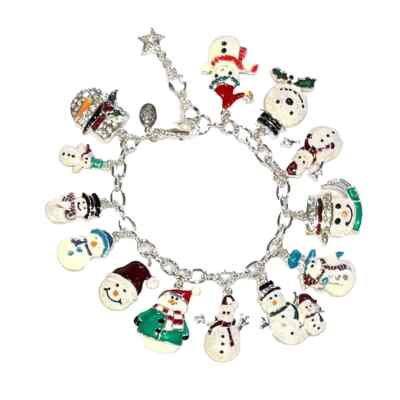 Kirks Folly Just Chillin Snowman Charm Bracelet    sterling silvertone #53