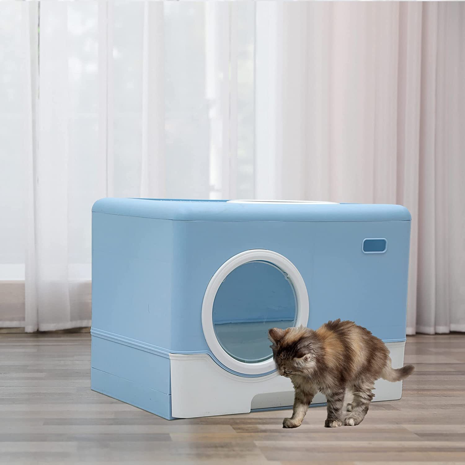 Large Enclosed Cat Litter Box w/ Lid Cover Hooded Odorless Cat Toilet w